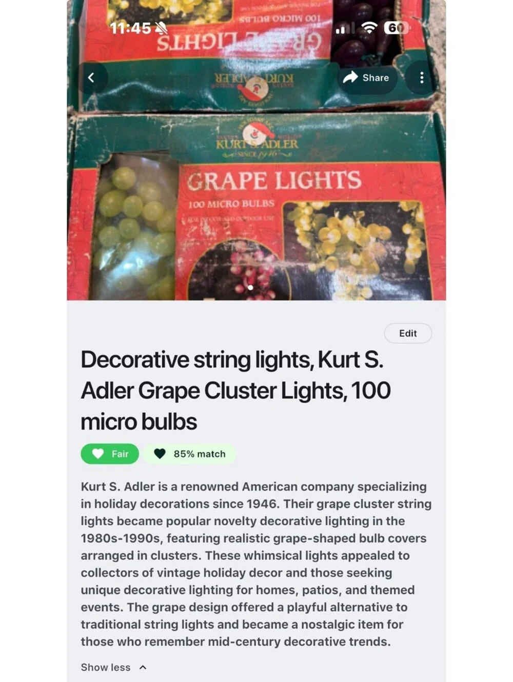 Kurt S. Adler Grape Cluster Decorative String Lights with 100 Micro Bulbs